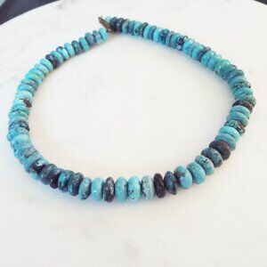 ARTISAN SHADES OF TURQUOISE STONE RONDELLE TABLET SHAPED 15.5" L. NECKLACE E
